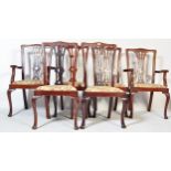 SIX QUEEN ANNE REVIVAL MAHOGANY CHIPPENDALE DINING CHAIRS