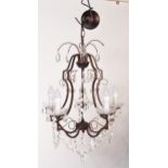 20TH CENTURY CUT GLASS & WROUGHT METAL 5 ARM CHANDELIER