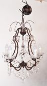 20TH CENTURY CUT GLASS & WROUGHT METAL 5 ARM CHANDELIER