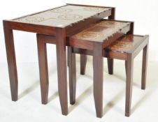 MID CENTURY DANISH INSPIRED TEAK & TILE TOP NEST OF TABLES