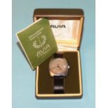 A gentleman's Avia-Matic Incabloc wrist watch, the silvered dial with Arabic numerals, date