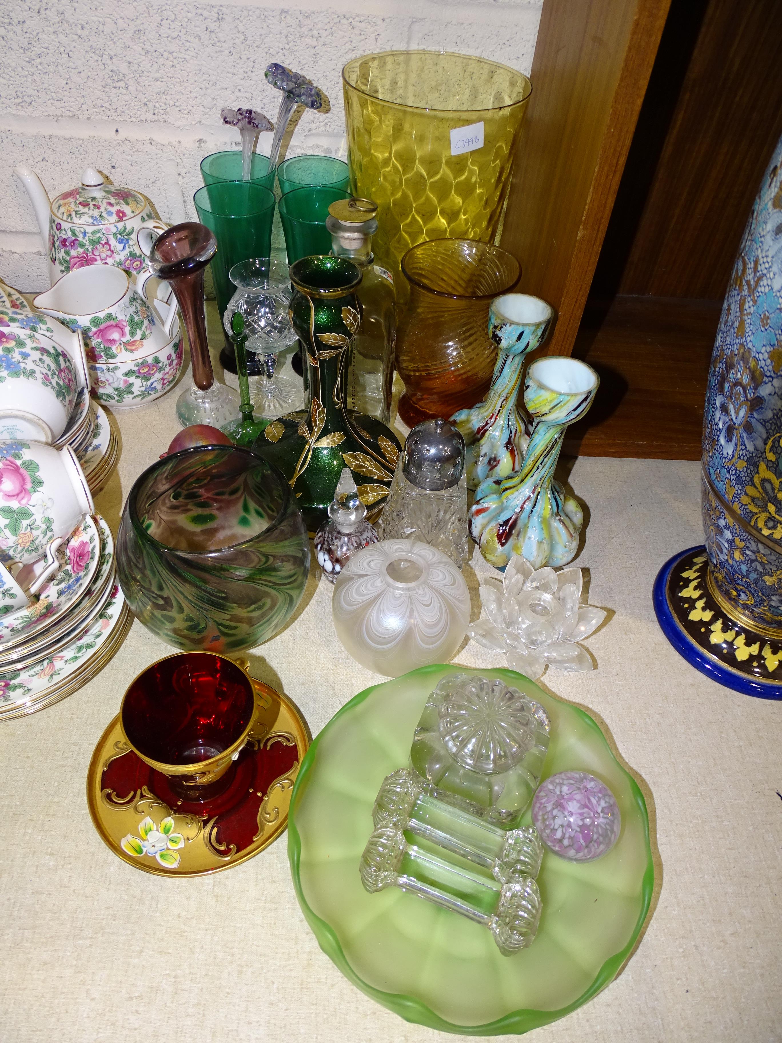 A glass carboy, 49cm high and a collection of coloured glass ware including vases, bowls, etc. - Image 2 of 2