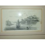 A pencil drawing, Devil's point and Mount Edgcumbe, 13 x 24cm, a pencil drawing of Ivybridge with
