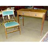 An Edwardian inlaid mahogany bedroom chair and a modern inlaid mahogany side table, 86cm, (2).