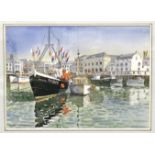 N P Preston, 'The Barbican, Plymouth, with fishing boats', signed watercolour, 25 x 35cm, together