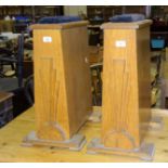 A pair of Art deco oak coffin stands, 55cm high.