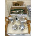 A Picquot ware five-piece service including a tray, a collection of 1960's Viners stainless