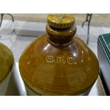 A stoneware flagon and screw lid marked G.P.O. and stamped Pearsons, Chesterfield, 36cm high and