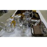 A five-piece picquot ware tea service, a model 29a Thermos flask and a small collection of plated