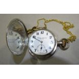 A silver hunter-cased keyless pocket watch, the white enamel dial signed Rockford Watch Co. USA, the
