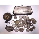 A small silver purse, Birmingham 1917, (chain a/f), a Middle Eastern silver trinket pot, a