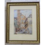 19th century English School, 'Figures outside a Victorian House', an unsigned watercolour, 24 x