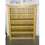 A modern oak open bookcase, 100cm wide, 120cm high.