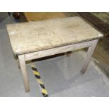 A low pine rectangular-top table on square legs, 91 x 50cm, 63cm high.