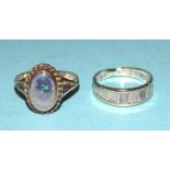 A 9ct gold ring set opal and a 9ct tri-colour gold ring, 5.6g, (2).