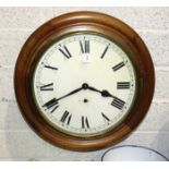 A mahogany-cased circular wall clock, the dial with Roman numerals, 40cm diameter overall.
