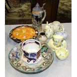 A Crown Staffordshire floral-pattern morning tea service, an ironstone octagonal Imari mug with