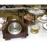 A walnut-cased Westminster/Whittington chiming mantel clock, 25cm high, a modern wooden humidor,