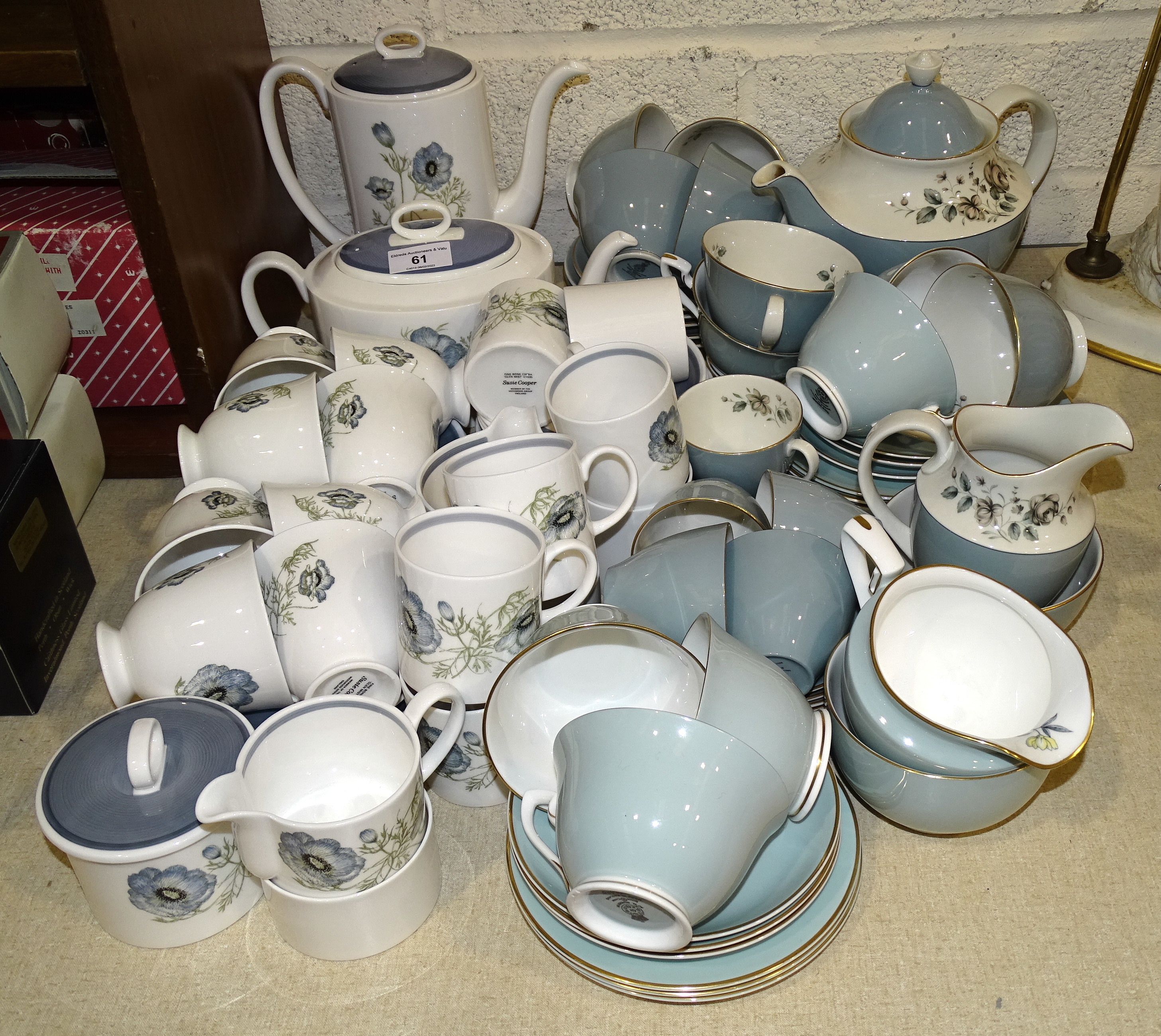 Thirty-eight pieces of Susie Cooper 'Glen Mist' tea and coffee ware, twenty-four pieces of Royal