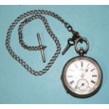 John Myers & Co, a silver-cased open-face pocket watch, the white enamel dial with seconds