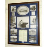 A framed reproduction photographic group commemorating the RMS Titanic, Titanic-related books and