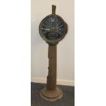 A brass ship's telegraph by A Robinson & Co. Ltd, Liverpool & Glasgow, the head with black dials, (