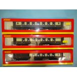 Hornby OO gauge, three boxed Pullman coaches with lighting: R4144, R4144A and R4166, (3).