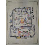 An unusual and humorous Chinese needlework map of the City of Peking, worked in coloured silks on