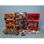 Eight boxed motorcycles by Maisto (4) and Newray (4), a Maisto Harley Davidson Fire Dept Ford