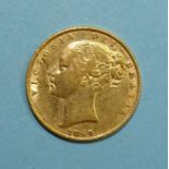 A Queen Victoria 1869 gold sovereign, die no.37.