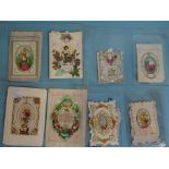 Sixteen Victorian Valentine cards, silk inserts, padding, paper lace, etc.