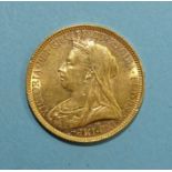 A Queen Victoria 1894 gold sovereign.