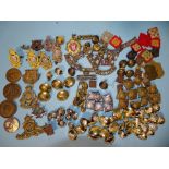 A quantity of military cap badges, pips, buttons, medallions, etc, brass, staybrite and cloth, (