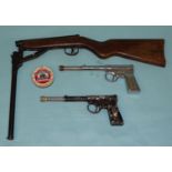 A Diana model 16 .177 breakdown air rifle and two T J Harrington gat guns, (3).