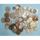 A George IV 1826 penny, two George IV 1834 shillings and a quantity of pre-1920 silver coinage, (