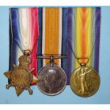 A WWI group of three medals, 1914-15 Stars, British War and Victory medals awarded to 15417 Pte E