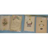 Two Valentines by Mansell with envelopes, three other paper lace examples and one hand-painted,