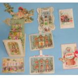 Two mechanical Christmas cards, each with lifting blinds on a house, (1 a/f), three mechanical