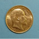 An Edward VII 1909 gold sovereign, Melbourne Mint.
