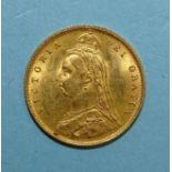 A Queen Victoria 1887 gold half-sovereign.