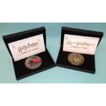 A collection of Wizarding World Harry Potter coin and medal collections, including 2021 Cook