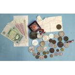 A collection of British copper, brass and nickel coinage, a small quantity of world coinage,