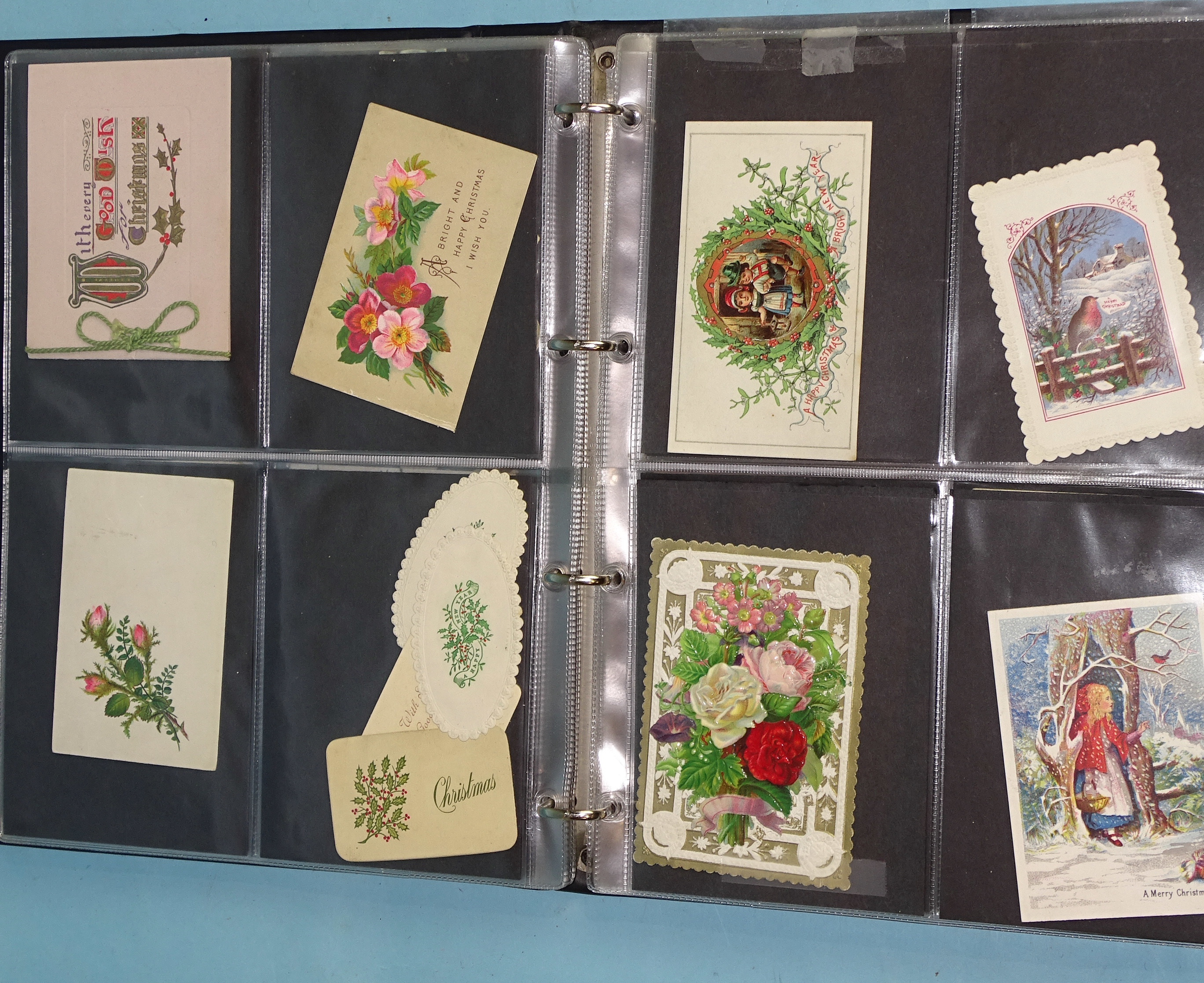 An album of approximately 90 Victorian greetings cards, greetings postcards, etc, including a - Image 2 of 3
