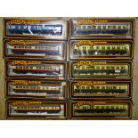 Mainline OO gauge, ten boxed corridor coaches: five GWR chocolate/cream (one in wrong box), four
