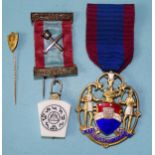 Masonic interest, a Provincial Mark Master Mason's breast jewel, on silver-mounted ribbon and a