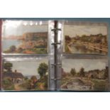 An album of 168 artist-drawn A R Quinton postcards of UK scenes, including many of Devon.