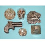 Silver bullion, 'YPS', a collection of five silver items including a skull (7 troy ounces),