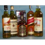 A collection of blended whisky: Famous Grouse 1L, Famous Grouse 70cl, Teachers 75cl, Johnnie