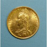 A Queen Victoria 1892 gold sovereign.