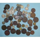 A collection of mainly British coinage, including pre-1947 silver, a George II 1745 half-penny,